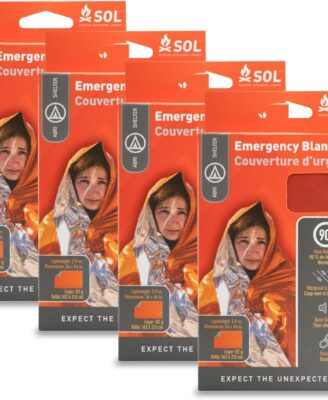 Survive Outdoors Longer 90% Heat Reflective Emergency Blanket - Polyethylene Rescue Blanket - Disaster Preparedness or Outdoor Survival Kit - Waterproof & Windproof - 56" x 84", 5.9 oz, Orange, 4 Pack