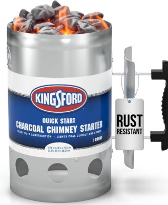 KINGSFORD Heavy Duty Deluxe Charcoal Chimney Starter, Large Capacity Zinc Steel BBQ Fire Starter with Heat Shield and Stay-Cool Handle, Vented Base Air Vents for Fast Even Lighting